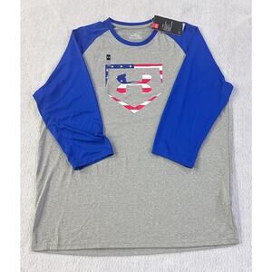 Under Armour HeatGear 3/4 Sleeve Baseball Shirt Mens XL Flag NEW